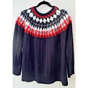 Tommy Hilfiger Fair Isle Sweater Plus 1x  Navy Blue Red White Cable Knit Nordic